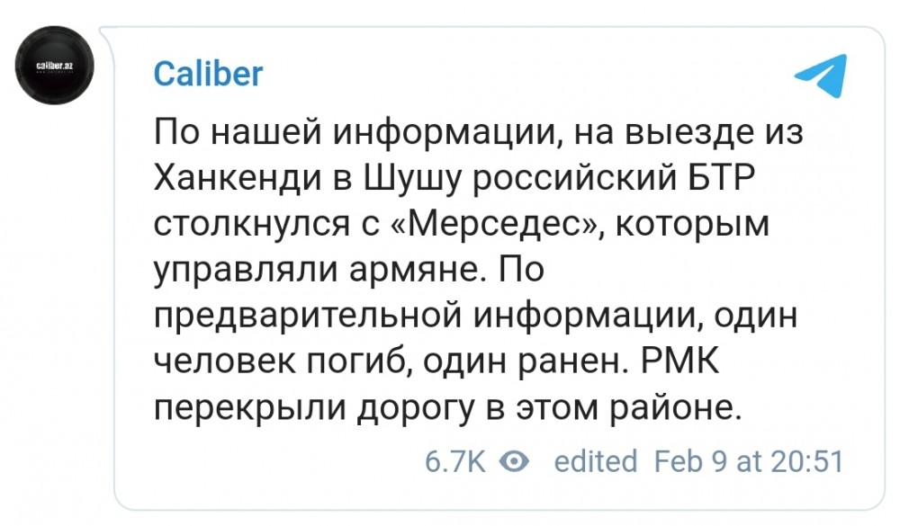Qarabağda ermənilərin maşını sülhməramlıların “BTR”- i ilə toqquşdu -ölən və yaralı var