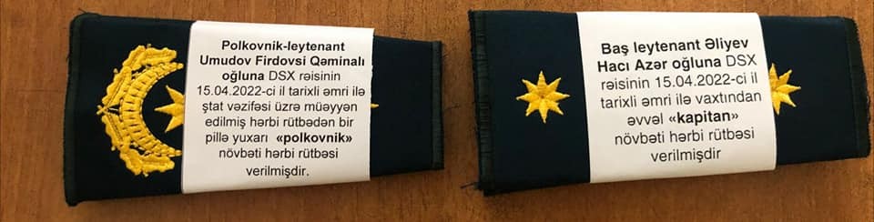 General Firdovsi Umudova polkovnik, Hacı Əliyevə kapitanrütbəsi verdi - FOTO