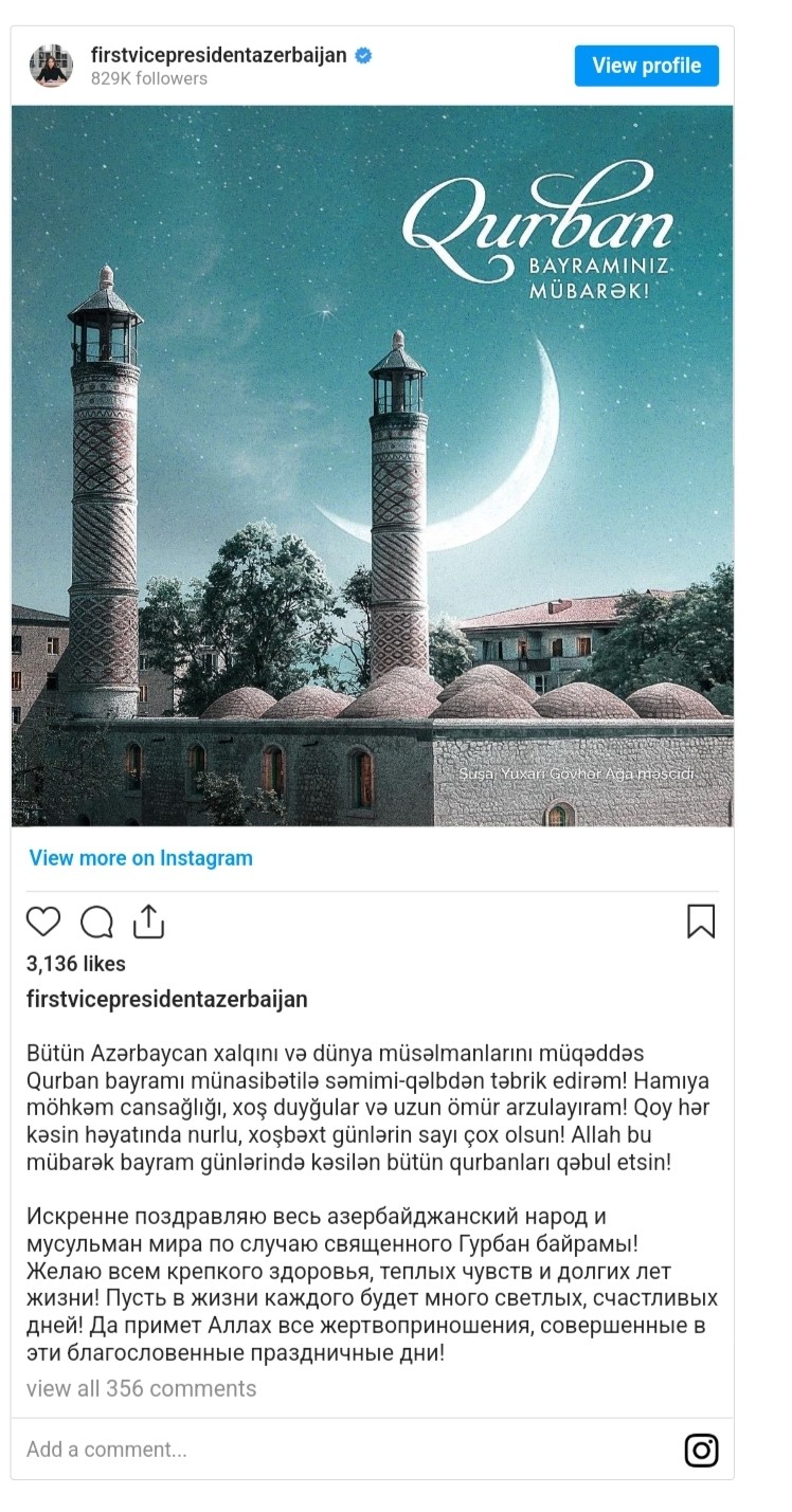 Mehriban Əliyeva Azərbaycan xalqını təbrik etdi - FOTO