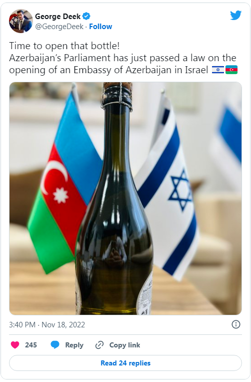 İsrail səfiri Azərbaycanla bağlıpaylaşım etdi (FOTO)