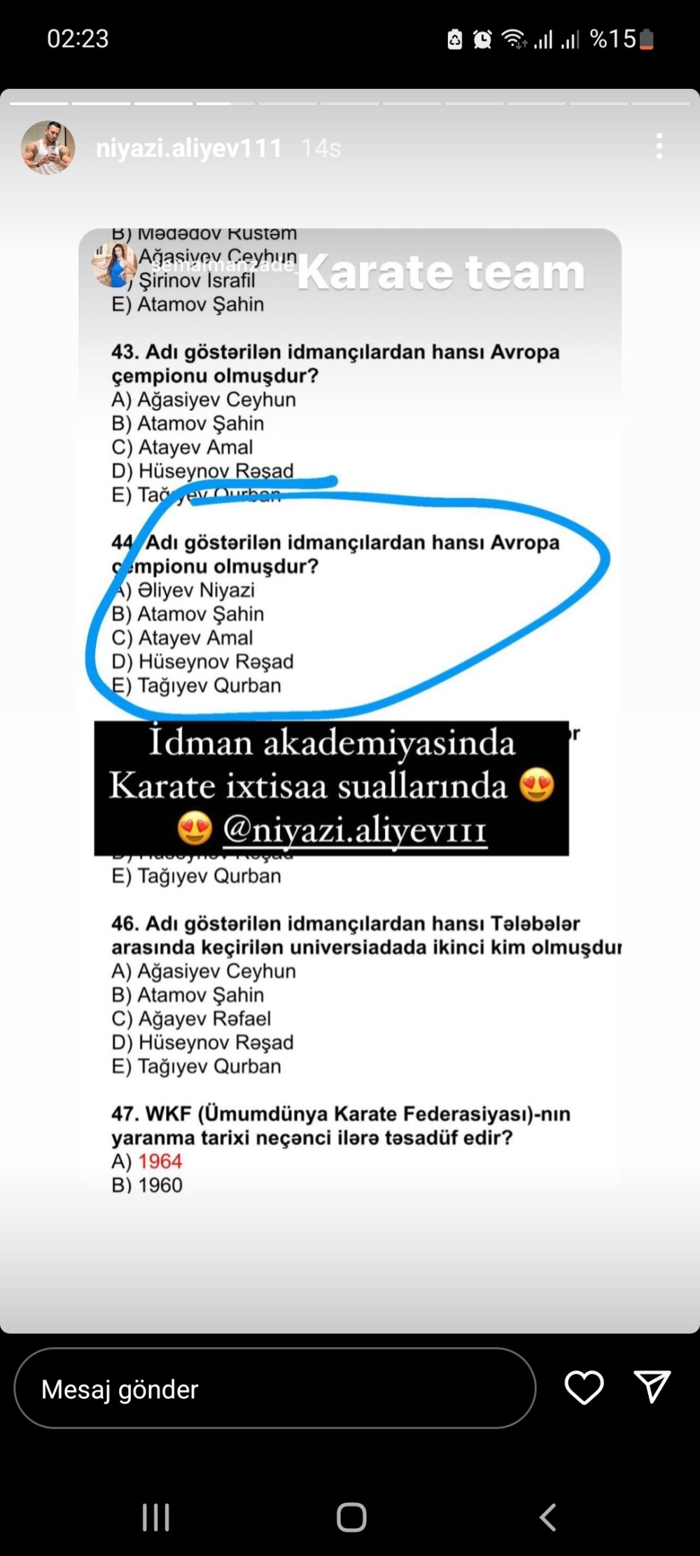 Tanınmış idmançımızın adı imtahan sualına salındı(FOTO)