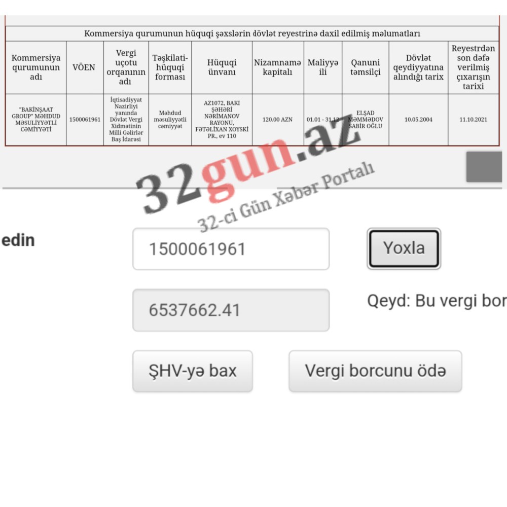 Məcburi Köçkünlərin Sosial İnkişaf Fondunun qalib etdiyi şirkətin külli miqdarda vergi borcu üzə çıxdı- 6.5 milyon AZN (FOTOFAKT)
