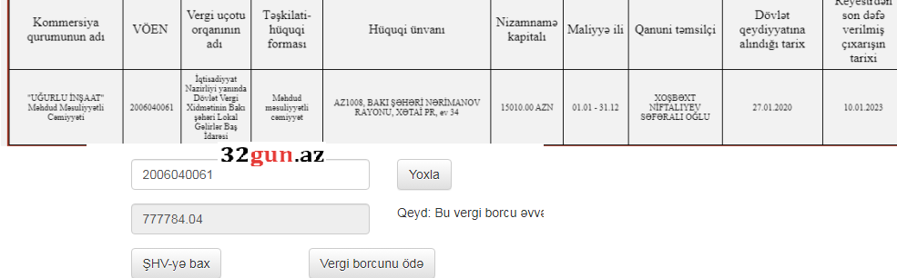 Külli miqdarda vergi borcu olan şirkət Sumqayıt şəhər İcra Hakimiyyətinin də tenderinin qalibi seçilibmiş- 777 min manatı ötdü
