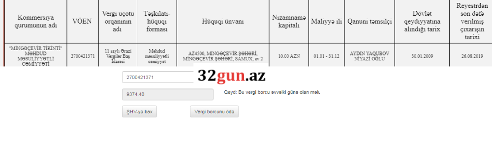 Vergi borcu olan şirkət baş idarəni məhkəməyə verib
