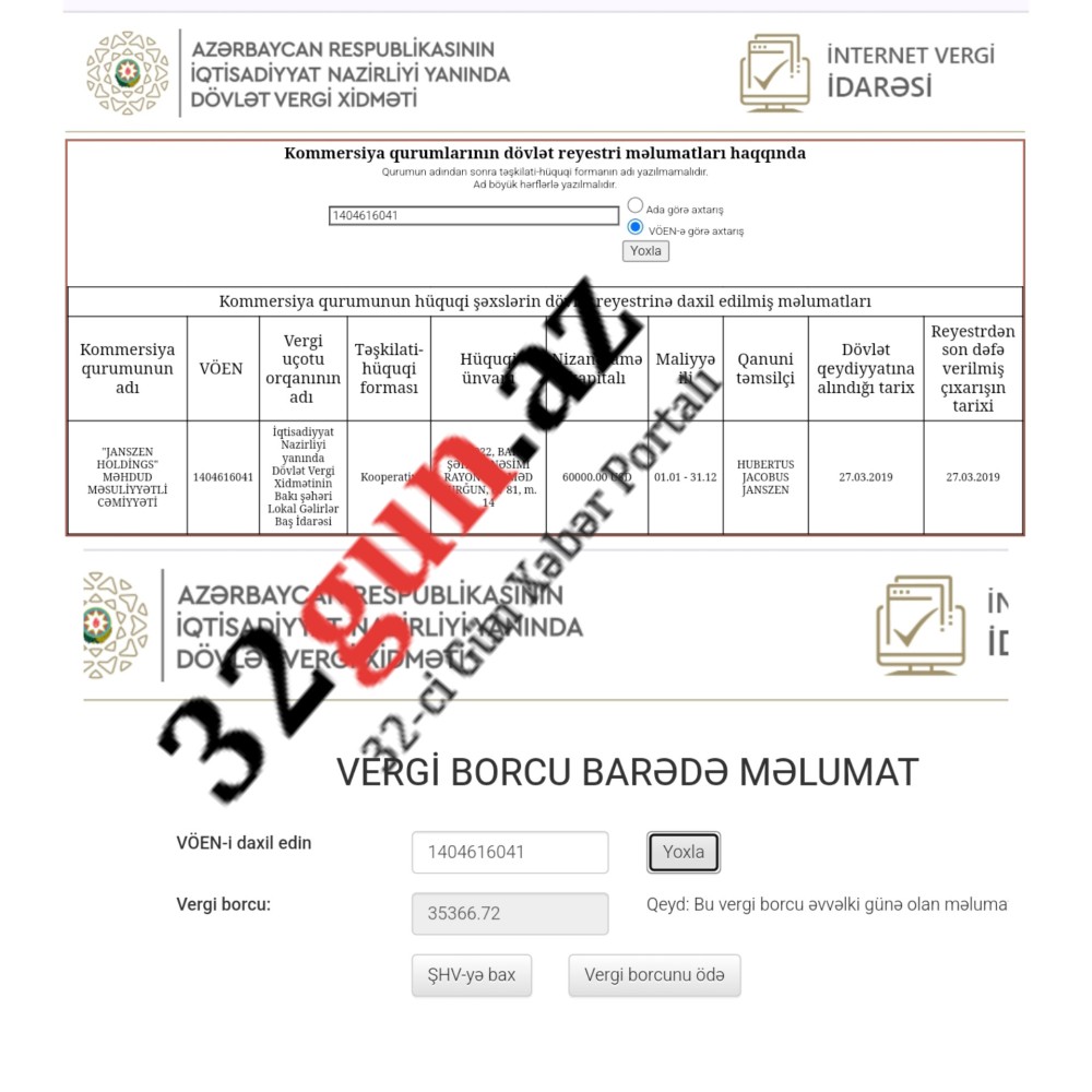 60 min dollarlıq "Janszen Holdings"in Azərbaycan dövlətinə vergi borcu üzə çıxdı/ FOTO