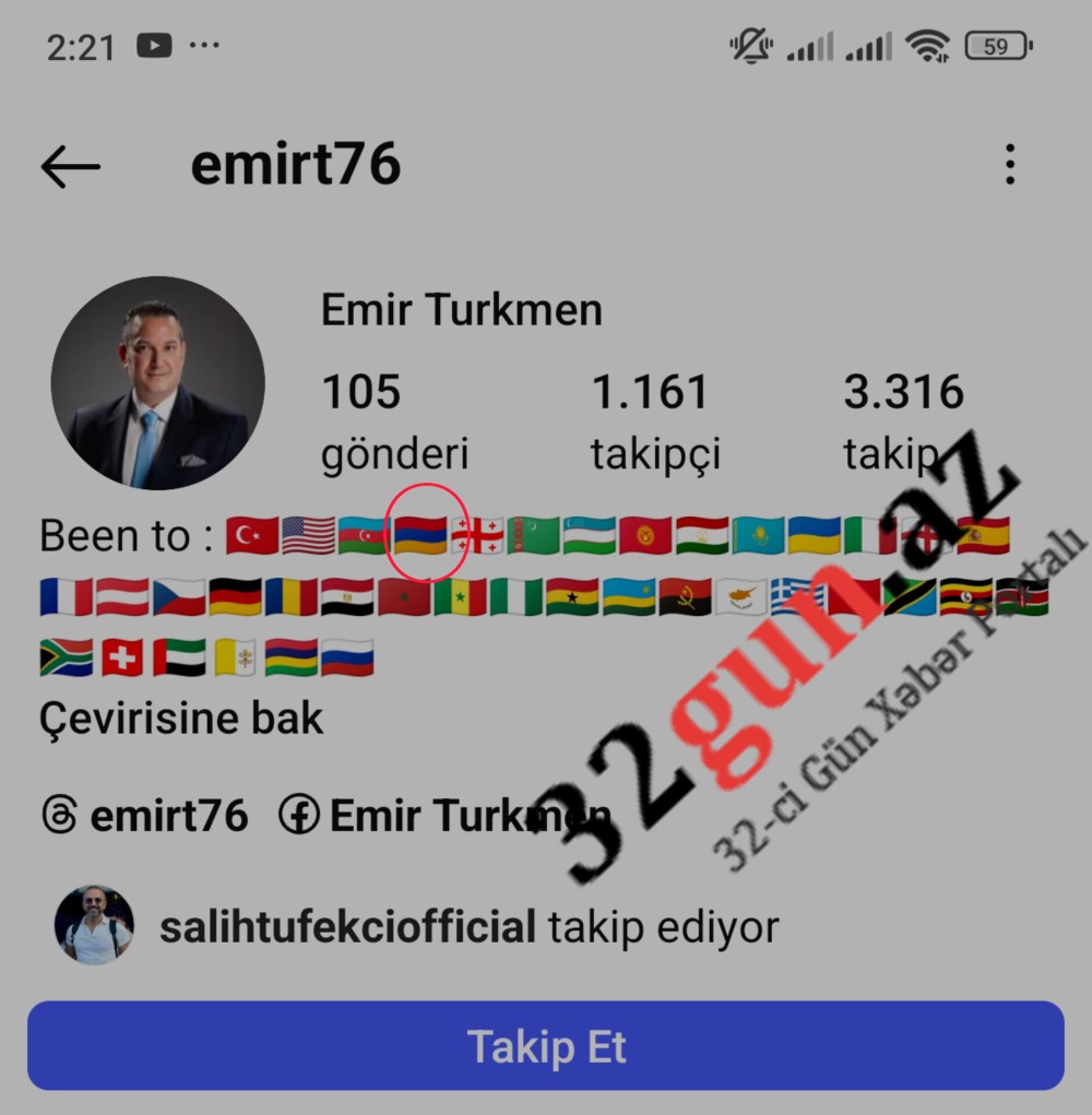 "Azərlotereya" ASC-nin vəzifəli şəxsi"İnstaqram"da erməni bayrağı paylaşıb/ FOTO