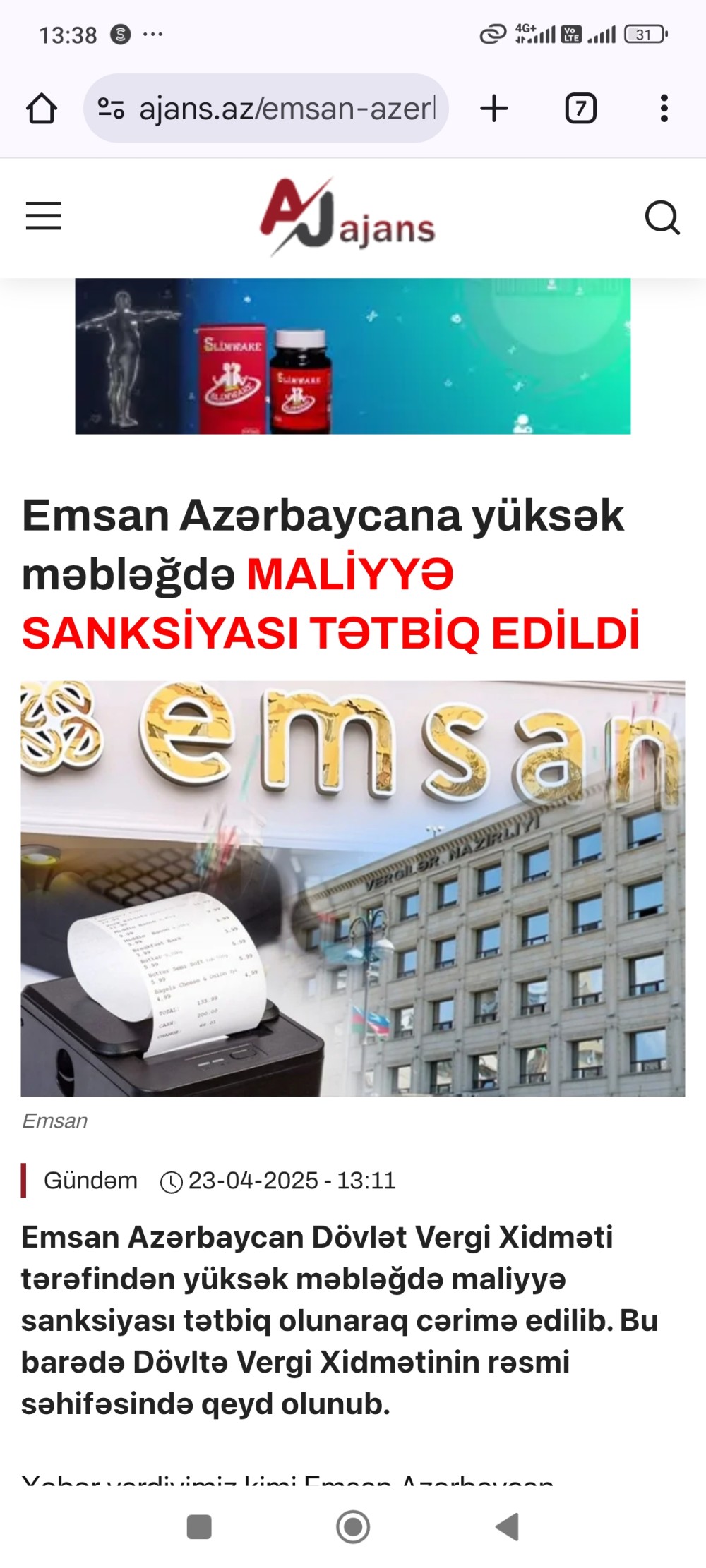 Emsan Azərbaycana yüksək məbləğdə MALİYYƏ SANKSİYASI TƏTBİQ EDİLDİ