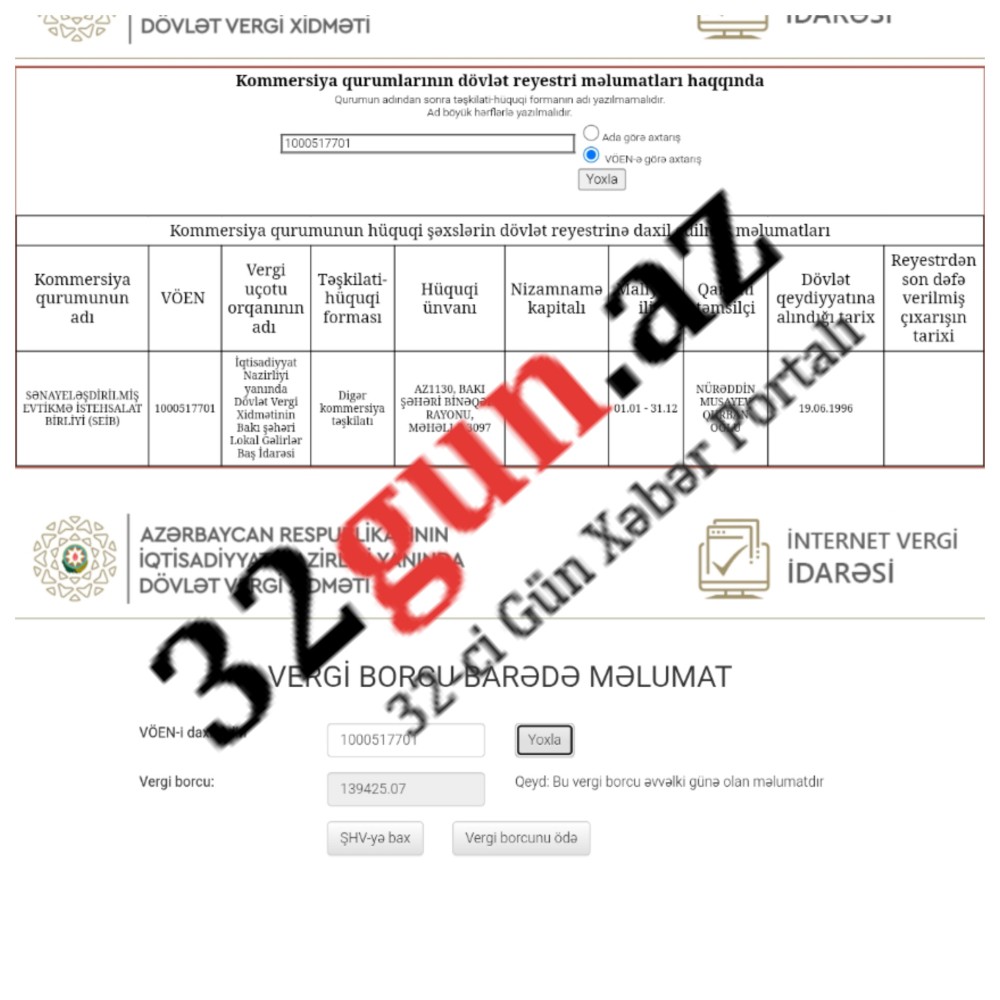 Sənayeləşdirilmiş Evtikmə İstehsalat Birliyinin külli miqdarda vergi borcu üzə çıxdı/ FOTO