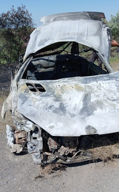 İmişlidə qəzaya uğrayan avtomobil yandı -FOTOLAR