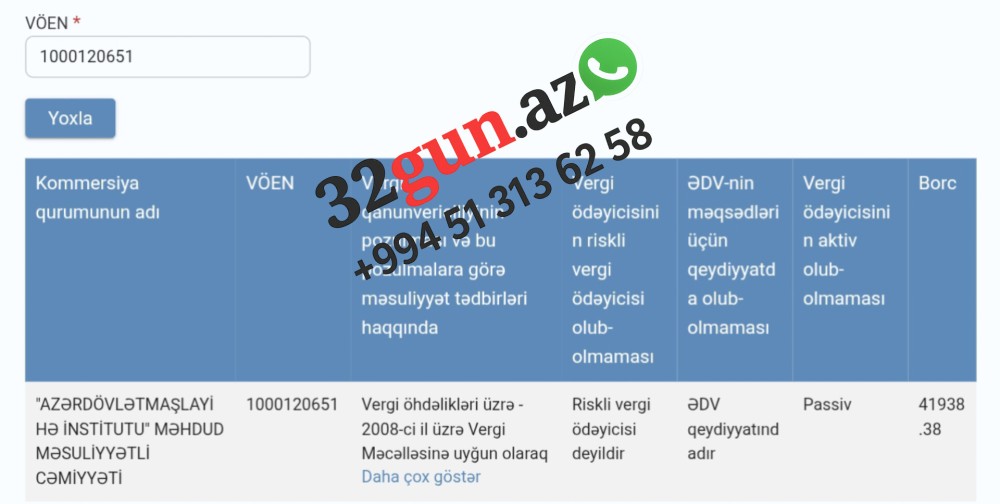 Azərdövlətmaşlayihə” MMC-nin 41 min manatdan artıq vergi borcu var