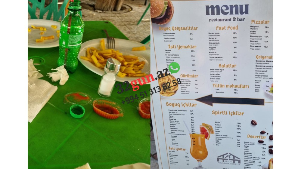 AF Otel Aqua Parkda müştəri NARAZILIĞI:Bişməmiş kartof, soyudulmamış içki və gecikən xidmət/ FOTO