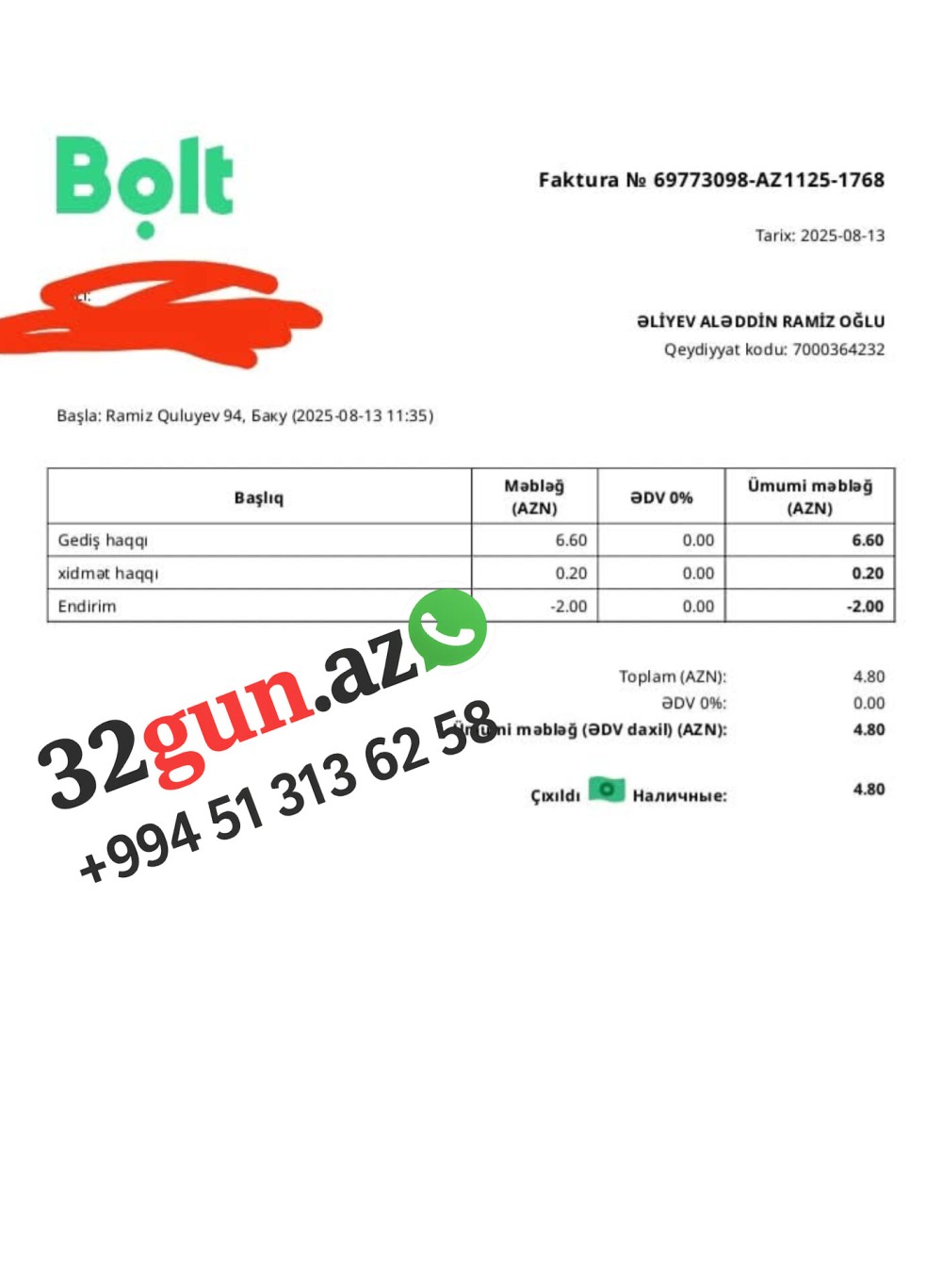 Bolt sürücüsündən sərnişinə qarşı pul qalığı oyunu – Bakı sakini narazıdır