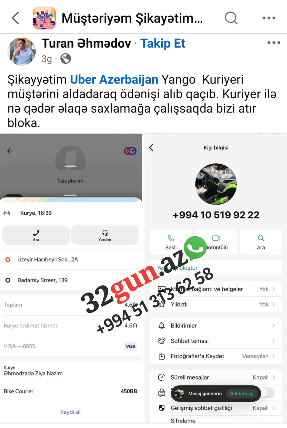 Uber və Yango kuriyeri müştərini aldadıb, ödənişi alaraq qaçıbmış