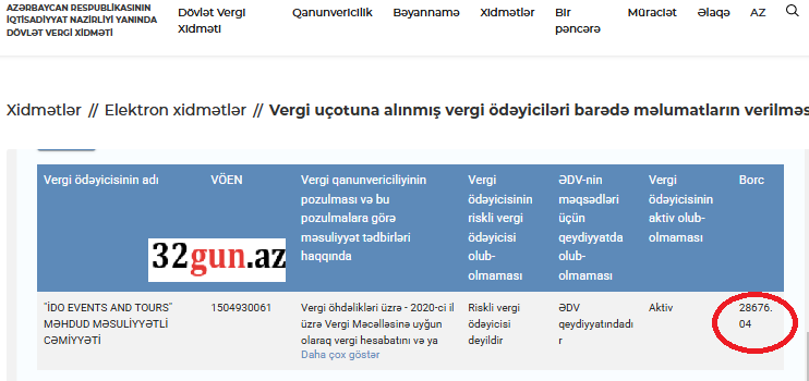 “İDO Events and Tours” MMC-nin vergi borcu yarandı- FOTO