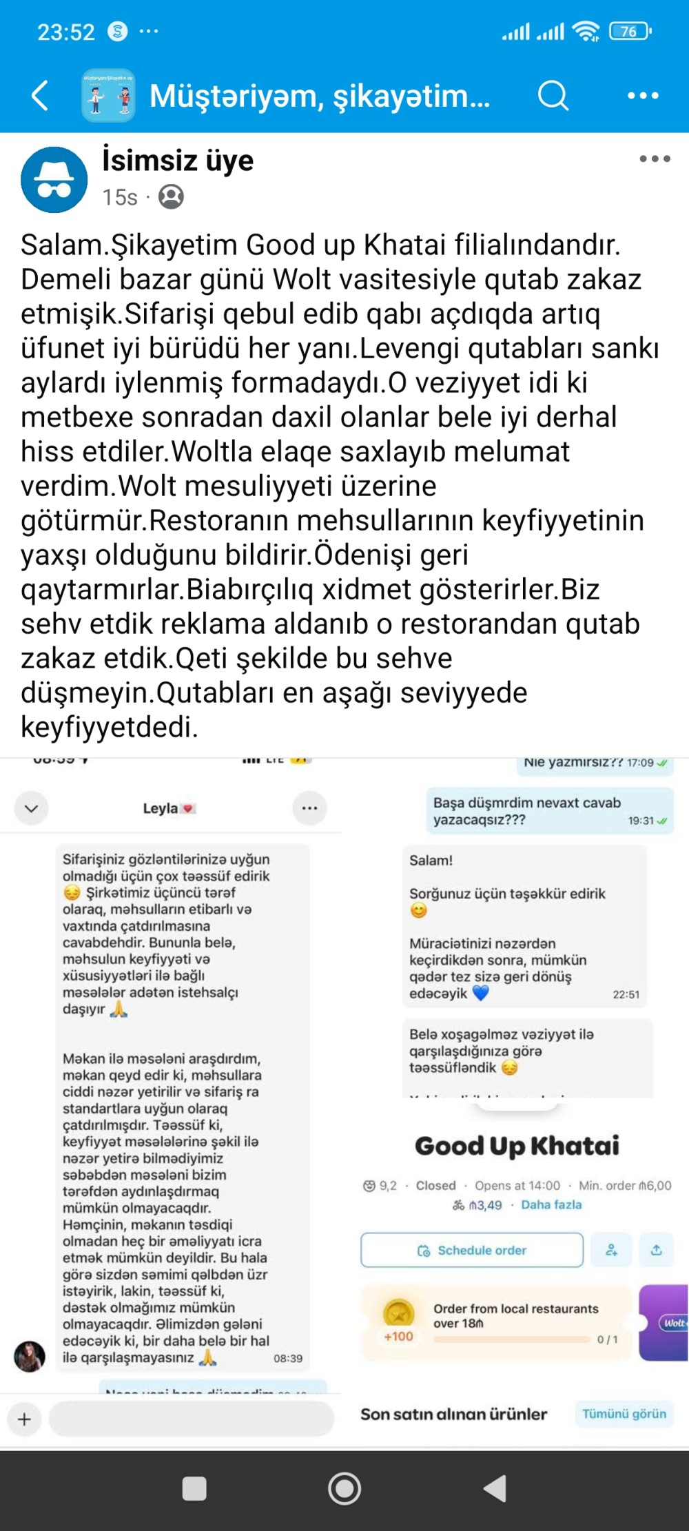“Good Up" restoranından sifariş etdiyim qutabların iyindən mətbəxə girmək olmurdu”- MÜŞTƏRİ ŞİKAYƏTİ