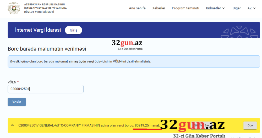 "GENERAL COMPANY" bu dəfə vergi borcu ilə gündəm oldu