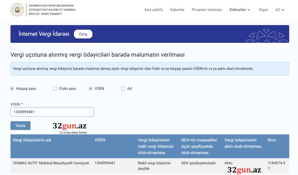 "Gomas Auto” MMC-nin vergi borcu artıb- 1 milyon 118 min AZN + Sahibi görün kimdir