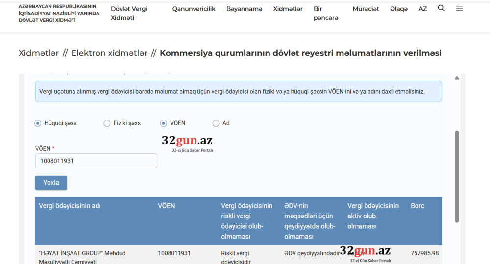 “Həyat İnşaat Group” MMC-nin vergi borcu üzə çıxıb