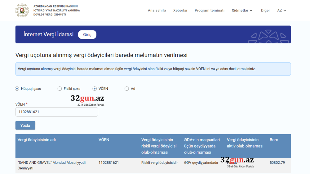 “Sand and Gravel” MMC-nin vergi borcu üzə çıxdı