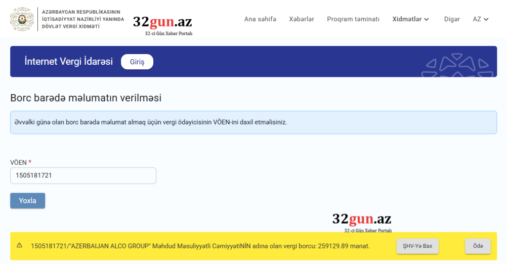 “Azerbaijan Alco Group” MMC-nin vergi borcu259 min manatı keçdi