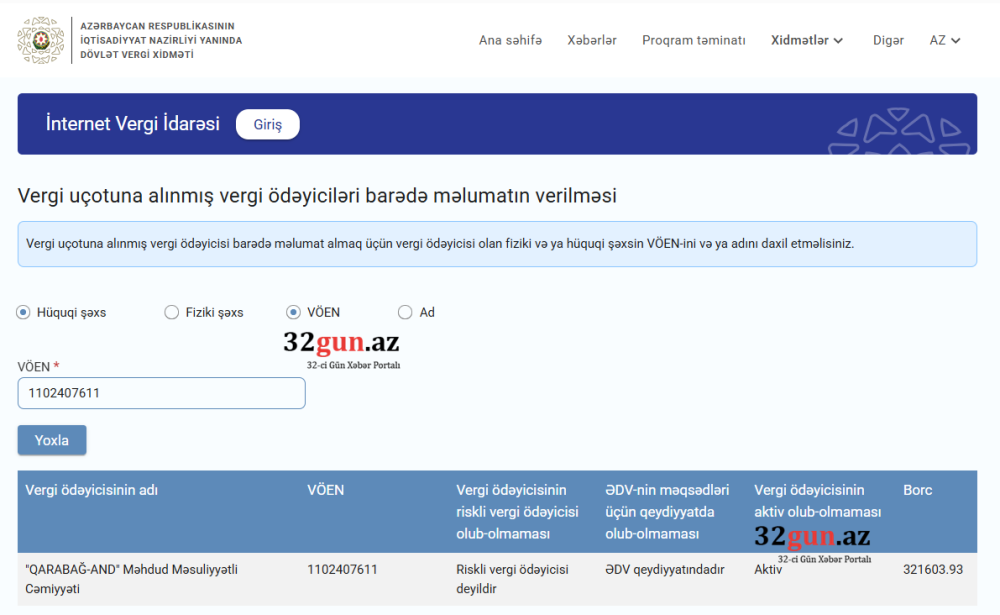 “Qarabağ-AND” MMC-nin vergi borcu 320 min manatı ötdü