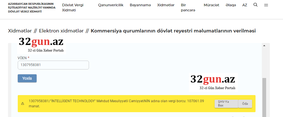 107 min manatlıq vergi borcu olan “İntelligent Technology”MMC-nin direktoru görün kimdir